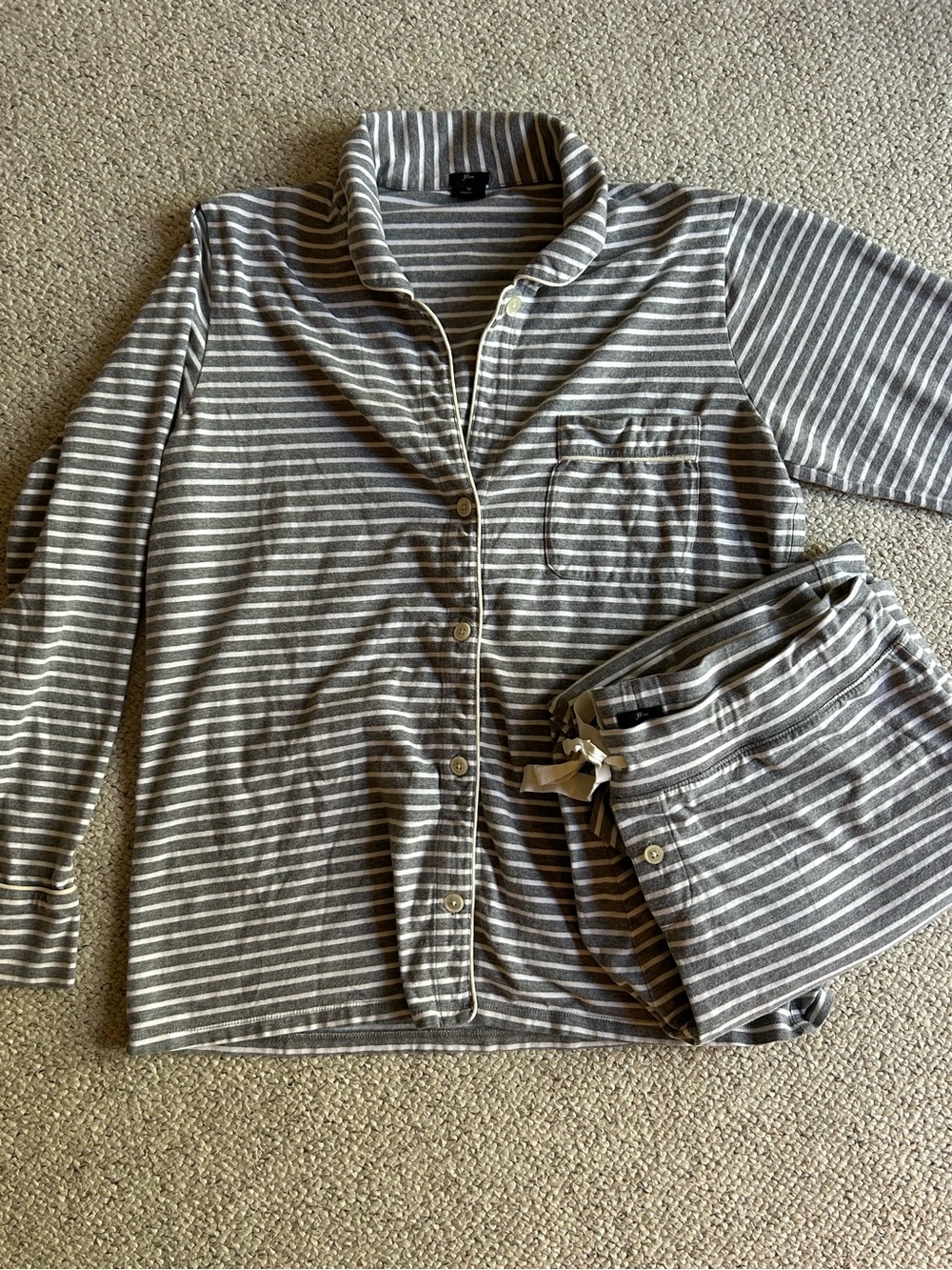 J. Crew Gray & White Striped Sleep Top